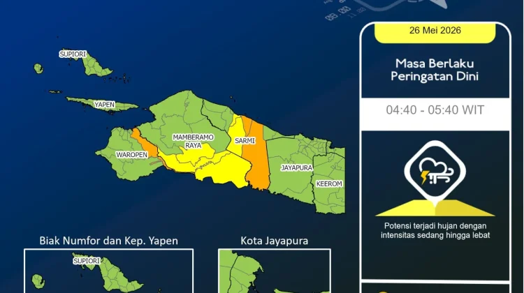 BMKG Peringatkan Potensi Hujan Lebat di Sarmi dan Waropen