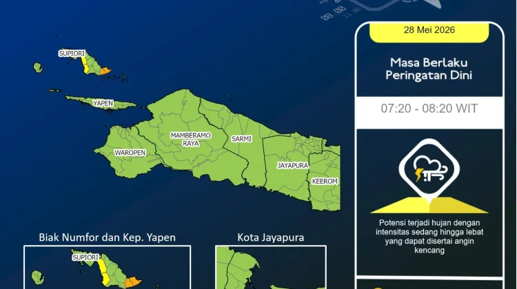 BMKG Waspadai Hujan Lebat di Biak Numfor