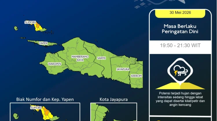 BMKG Waspadai Hujan Lebat di Biak-Supiori