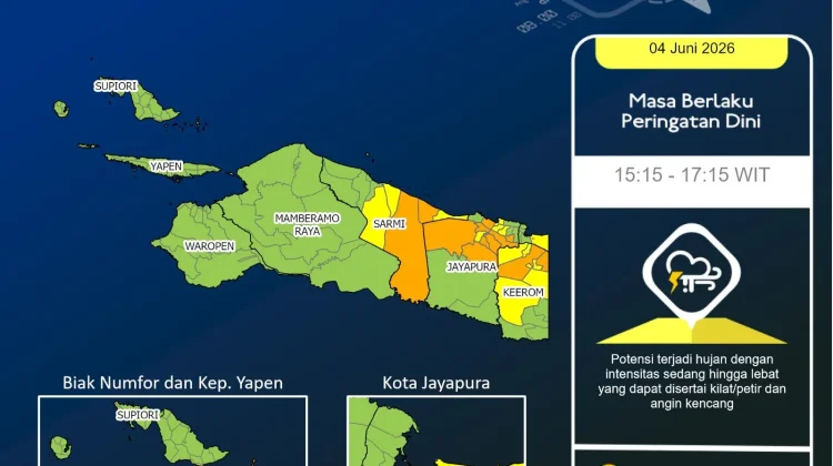 Hujan Lebat Berpotensi Melanda Jayapura dan Keerom