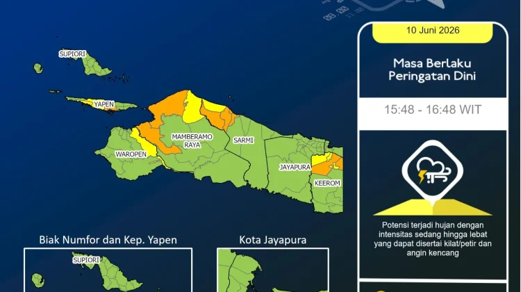 BMKG Peringatkan Hujan Lebat di Yapen dan Keerom