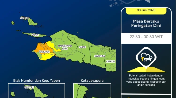 BMKG Peringatkan Hujan Lebat di Waropen