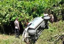 Mobil Jenazah RSUD Yowari Alami Laka Tunggal di Distrik Kemtuk