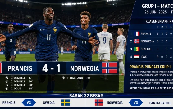 Prancis Bantai Tim Lapis Kedua Norwegia