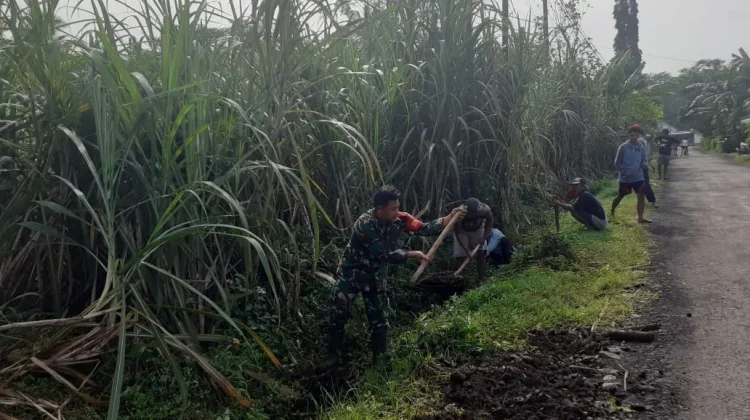 TNI dan Warga Bersihkan Jalan Desa Darungan Lumajang