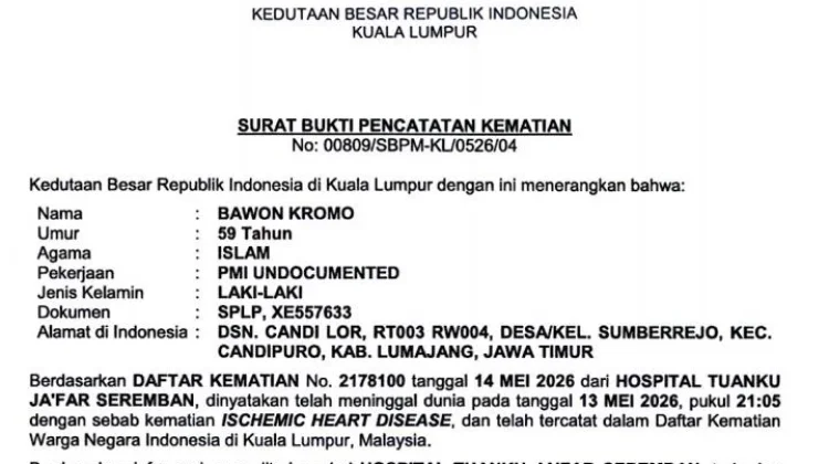 Jenazah PMI Asal Lumajang Tiba di Rumah Duka
