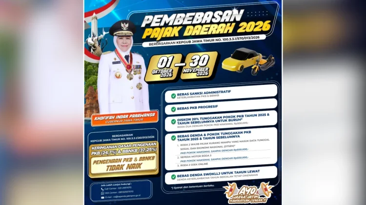 Warga Jatim, Segera Manfaatkan Pembebasan Pajak Daerah Tahun 2026!