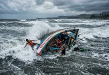Perahu Pengojek di Ketapang Terbalik di Terjang Ombak Besar