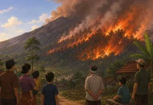 Kebakaran Marapi Ungup-Ungup Terlihat Jelas dari Gombengsari