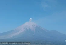 Gunung Semeru Erupsi, Kolom Abu 500 Meter Condong ke Timur Laut