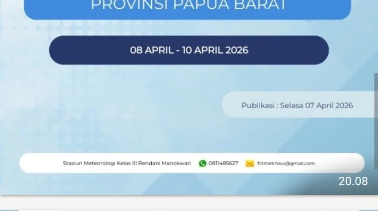 BMKG Papua Barat Prediksi Potensi Hujan Sedang hingga Lebat Beberapa Hari Kedepan