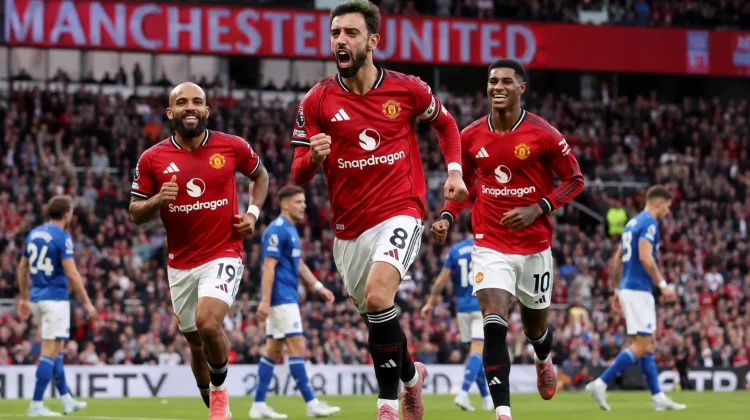 Bruno Hattrick, Manchester United Hancurkan Ipswich Town di Liga Inggris
