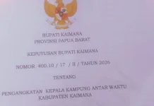 Bupati Kaimana Lantik Delapan Kepala Kampung Antar Waktu