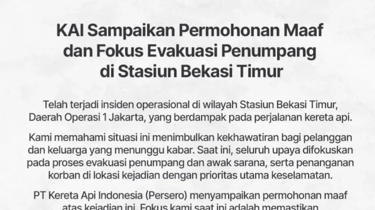 Terdampak Insiden Stasiun Bekasi Timur, Dua Perjalanan KA Daop 7 Batal Berangkat