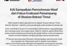 Terdampak Insiden Stasiun Bekasi Timur, Dua Perjalanan KA Daop 7 Batal Berangkat