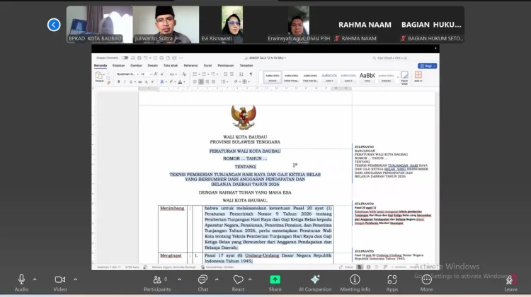 Kemenkum Sultra Harmonisasi Ranperwali Baubau tentang THR dan Gaji Ketiga  Belas - RRI.co.id