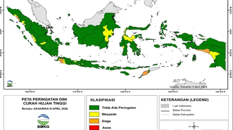 BMKG Imbau Waspada Hujan Siang hingga Sore di Sejumlah Wilayah Indonesia