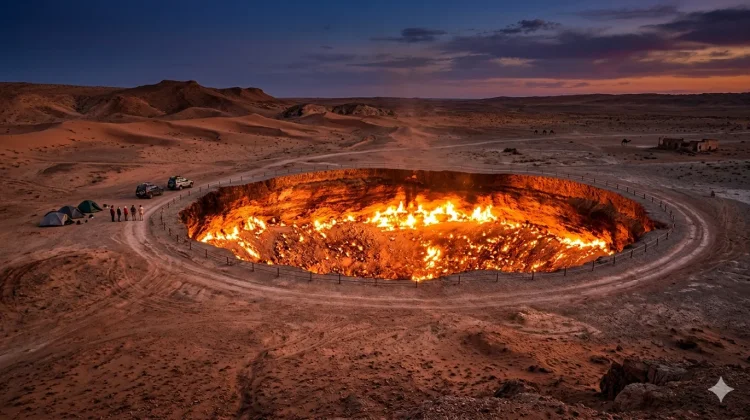 Kawah Api Abadi di tengah Gurun Karakum yang Mendunia