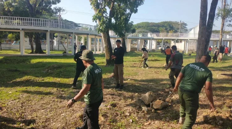 ASN PNS dan PPPK Satpol PP Kendari Turun Kerja Bakti Tata Taman Kota