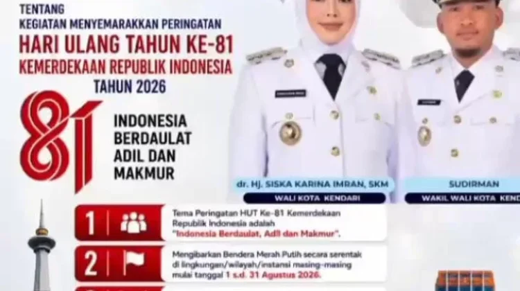 Wali Kota Kendari Ajak Warga Kibarkan Merah Putih Selama Agustus 2026
