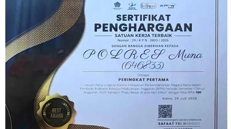 Polres Muna Torehkan Prestasi dalam Pengelolaan Anggaran Negara 2026