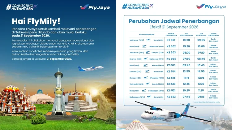Fly Jaya Kembali Layani Rute Kendari-Wakatobi Mulai 21 September 2026