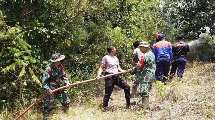Babinsa dan Tim Gabungan Padamkan Karhutla di Konawe