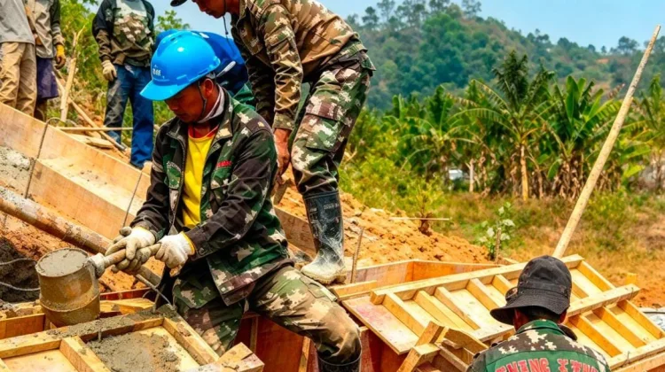 TNI dan Warga Babamolingku Poleang Lanjutkan Pembangunan Jembatan Garuda