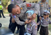 Ditlantas Polda Sultra Kenalkan Tertib Berlalu Lintas Kepada Murid TK