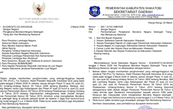 Indonesia Berkabung, Bendera Dikibarkan Setengah Tiang di Wakatobi