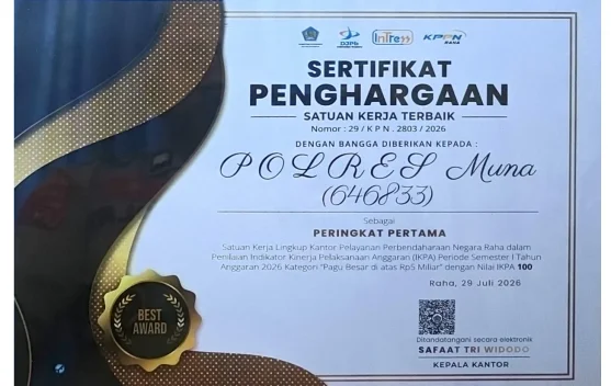 Polres Muna Torehkan Prestasi dalam Pengelolaan Anggaran Negara 2026