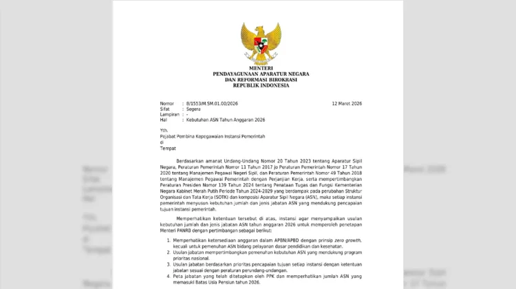 MenpanRB Terbitkan Surat Edaran Kebutuhan ASN T.A. 2026