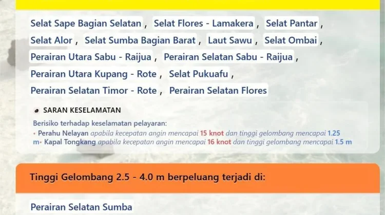 BMKG Ingatkan Potensi Gelombang Tinggi di Perairan NTT hingga 29 April 2026