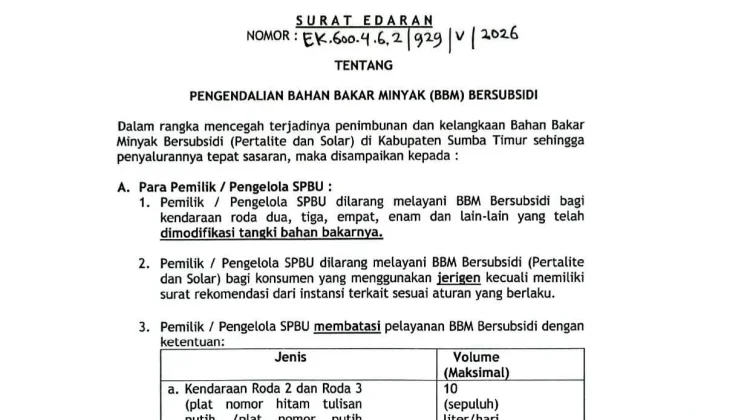 Pemkab Sumba Timur Perketat Pengawasan dan Penyaluran BBM Bersubsidi