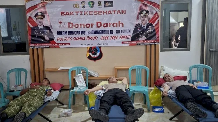 Sambut Hari Bhayangkara ke-80 Polres Sumba Timur Gelar Donor Darah