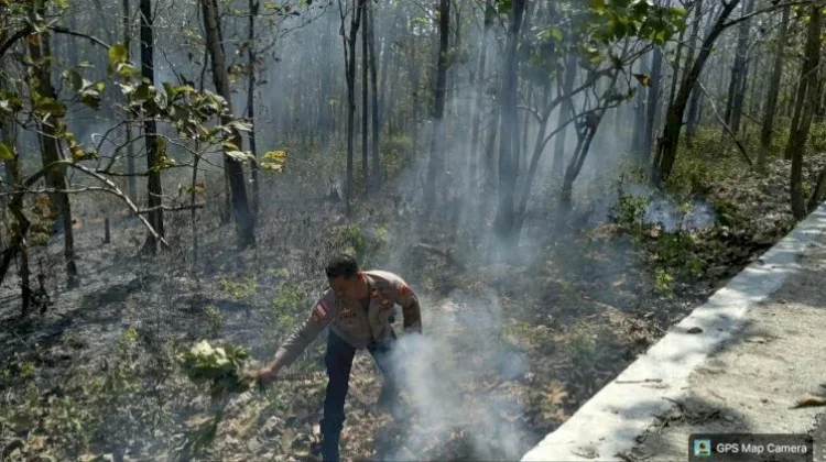 Cegah Karhutla Meluas Polres Malaka Padamkan Titik Api di Hutan Kateri