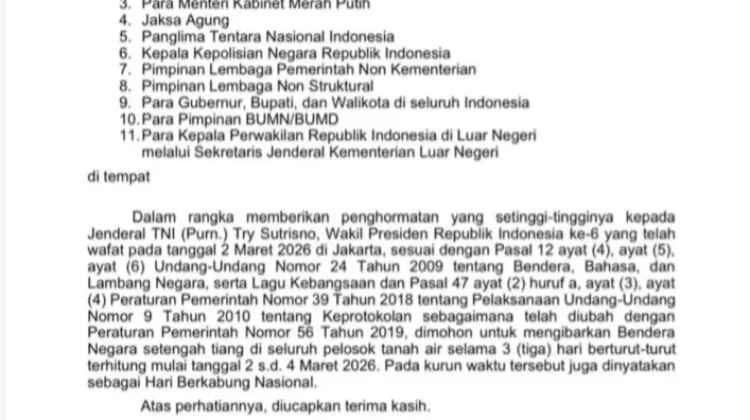 Pemerintah Tetapkan Hari Berkabung Nasional Tiga Hari