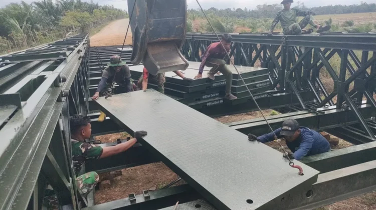 TNI Pacu Pembangunan Jembatan Bailey Blang Reubik–Buket Sendang Aceh Utara