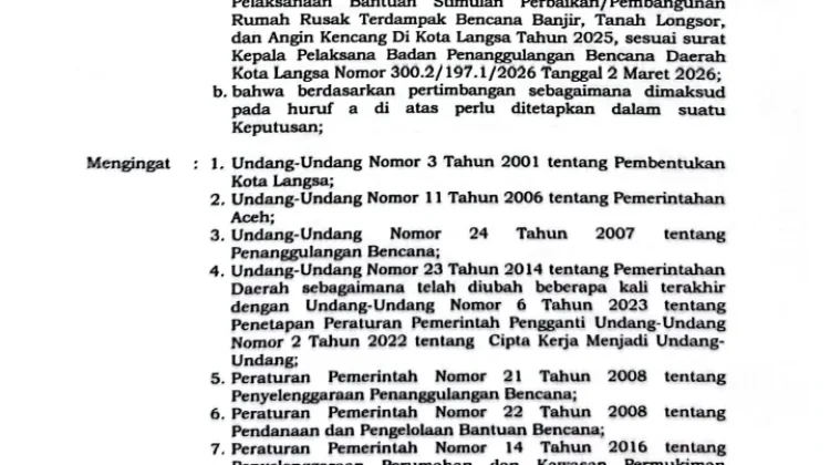 Pemko Langsa Jelaskan Mekanisme Bantuan Rumah Terdampak Bencana