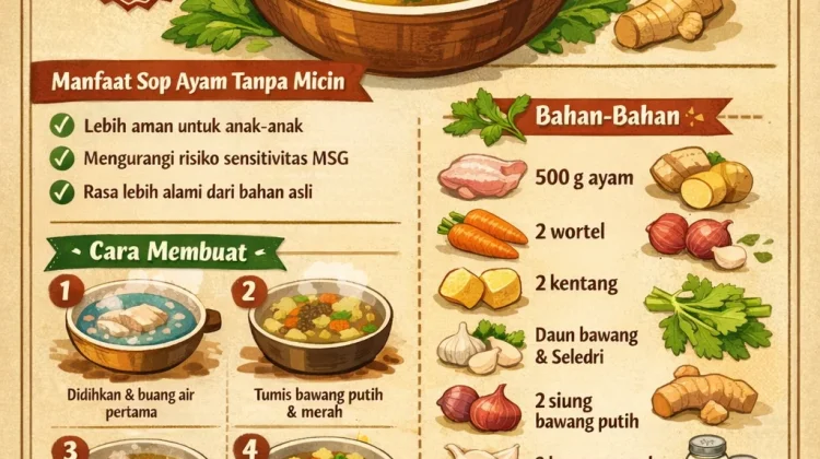 Resep Sop Ayam tanpa Micin, Sehat dan Tetap Gurih Alami