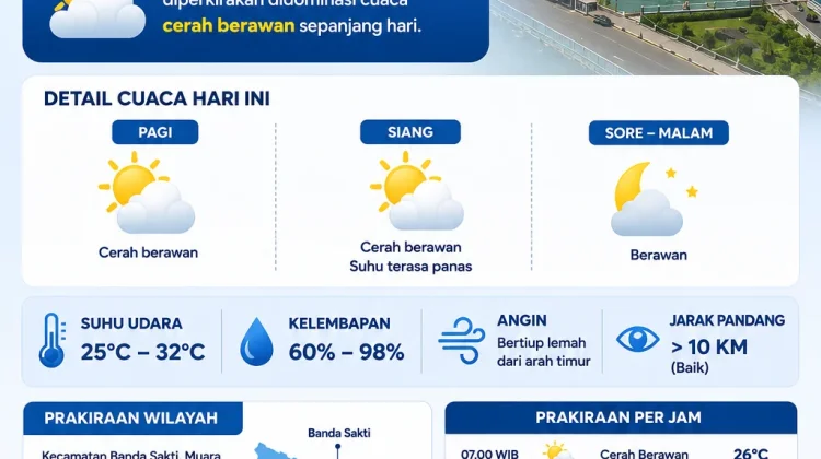 Cuaca Lhokseumawe Hari Ini Diprediksi Cerah Berawan, Suhu Capai 32 Derajat