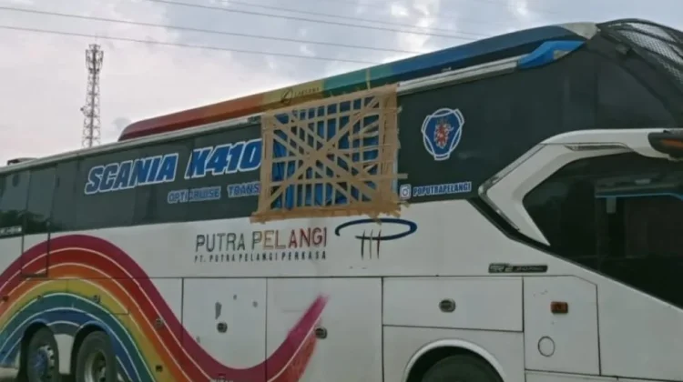 Bus Pelangi Dilempari Batu, Penumpang Balita Nyaris Jadi Korban