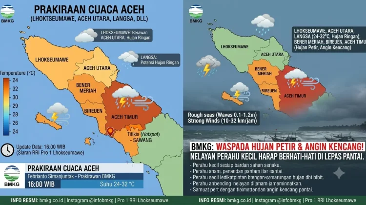 BMKG Imbau Warga dan Nelayan Waspada Potensi Hujan Petir di Sejumlah Wilayah Aceh