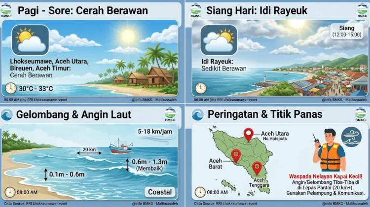 BMKG Malikussaleh Prediksi Cuaca Cerah Berawan di Seluruh Wilayah