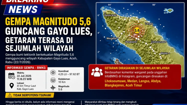 Gempa Magnitudo 5,6 Guncang Gayo Lues, Getaran Terasa di Sejumlah Wilayah