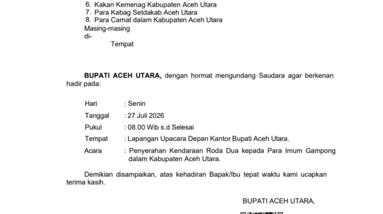 Senin, Pemkab Aceh Utara Serahkan Sepmor Imum Gampong