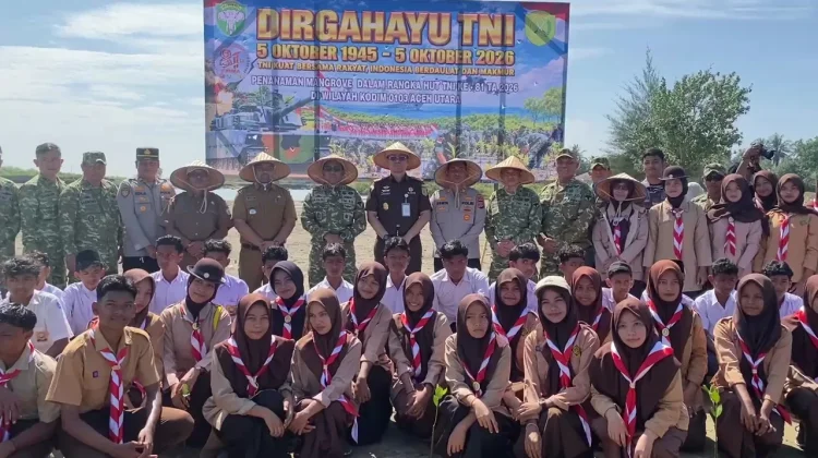 Jelang HUT ke-81 TNI, Kodim Aceh Utara Hijaukan Pesisir Seuneudon
