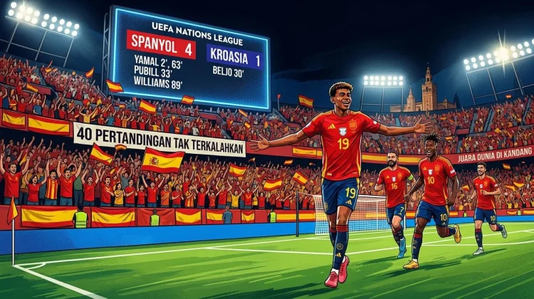 Yamal Cetak 2 Gol, Spanyol Taklukkan Kroasia 4-1 Perpanjang Rekor Tak Terkalahkan