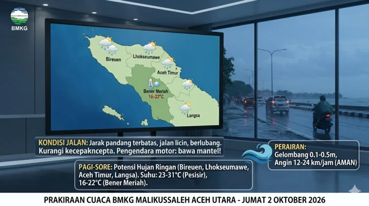 BMKG Malikussaleh Prediksi Hujan Ringan di Pesisir Aceh Hari Ini