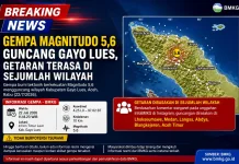 Gempa Magnitudo 5,6 Guncang Gayo Lues, Getaran Terasa di Sejumlah Wilayah